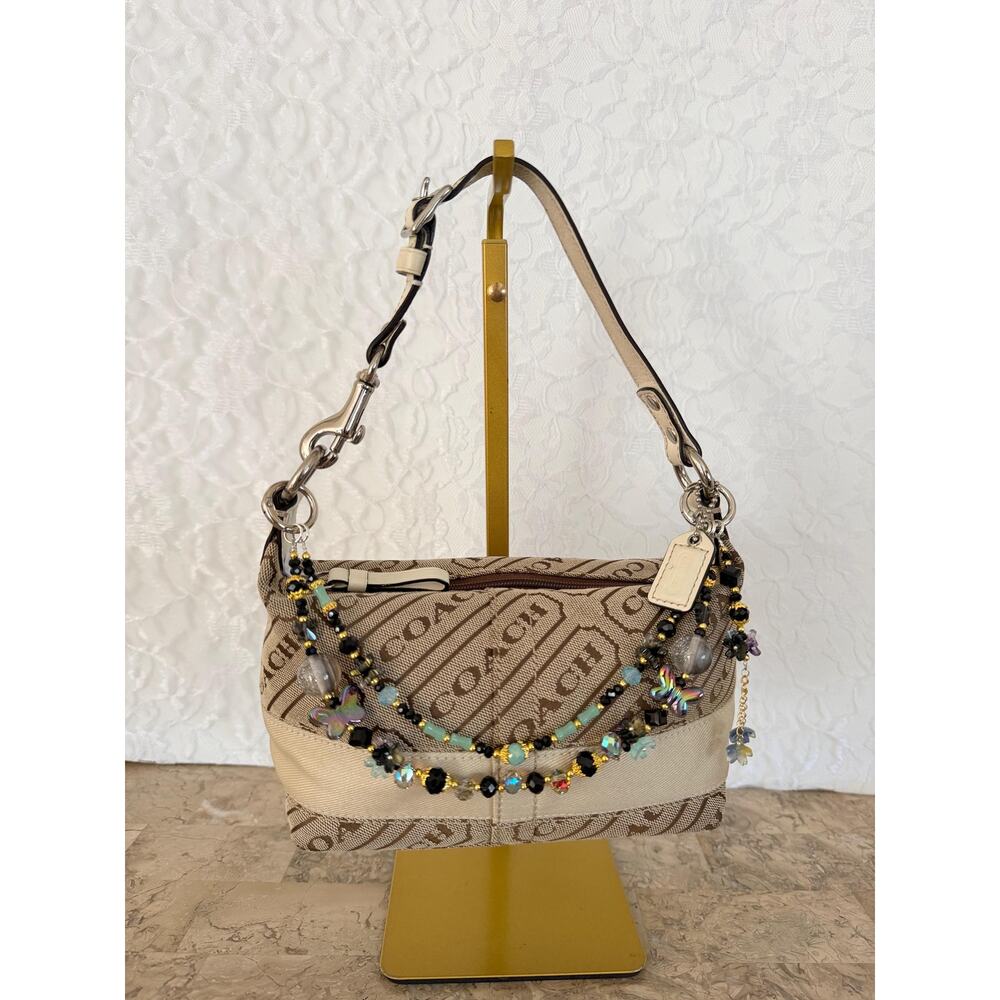 Vtg COACH logo signature canvas brow fabric Y2K Demi mini bag